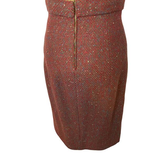 VTG Handmade dress 50s 60s jewel neck silky bodice Brick red wool pencil wiggle - Picture 5 of 9